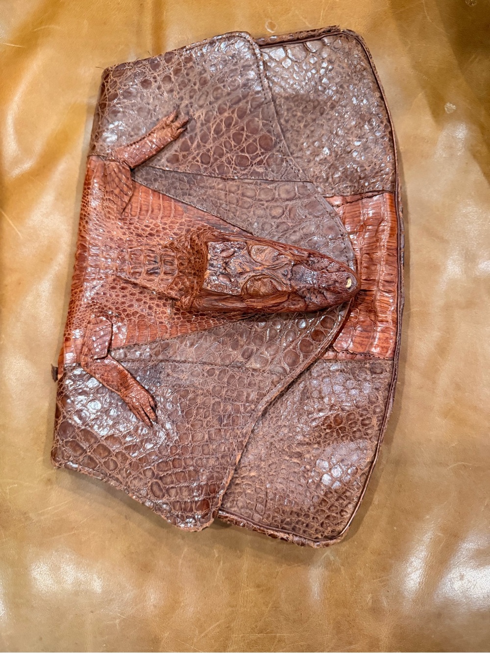 Brown Croc-Embossed Leather Skirt